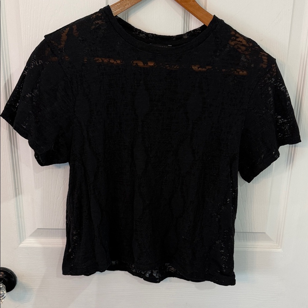 Express Black sheer snake print Short Sleeve Tee